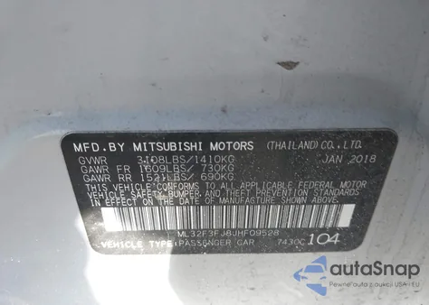 2018 Mitsubishi Mirage G4 Es z USA, uszkodzony, nr VIN ML32F3FJ8JHF09528